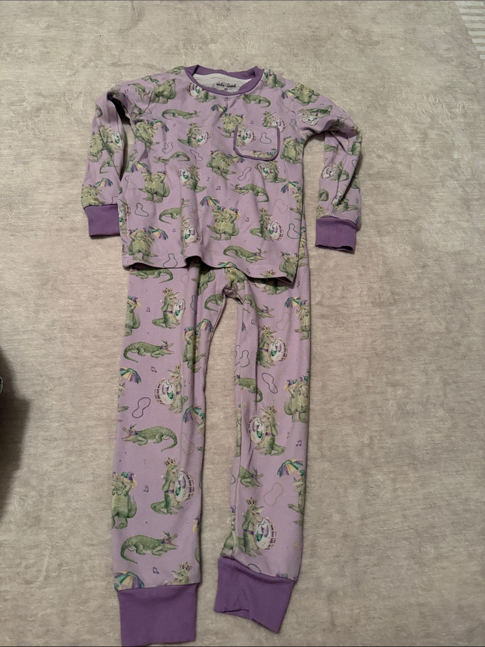 Kids Lavender Mardi Gras alligator Print Two-Piece Pajama Set